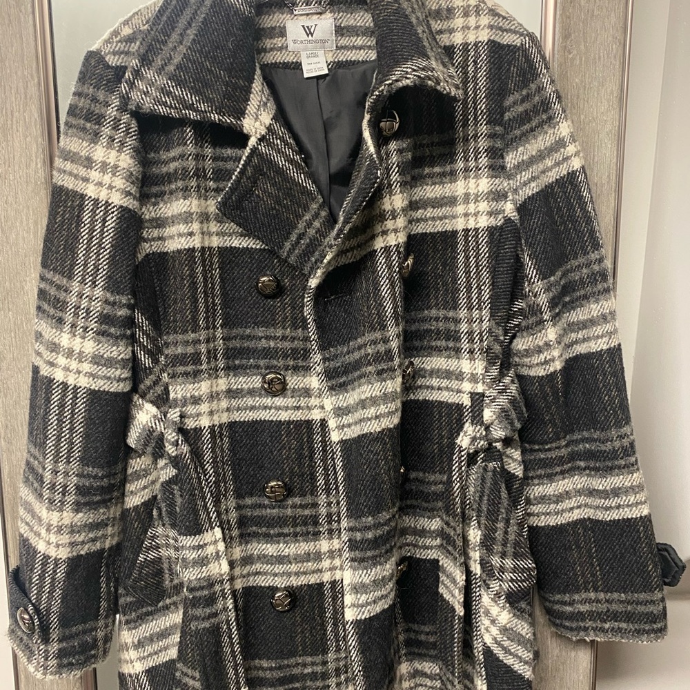 omen's Plaid Double-Breasted Coat